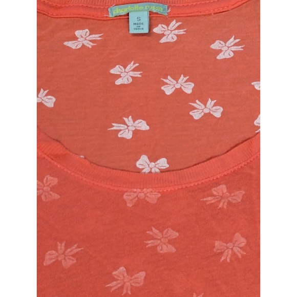 Charlotte Russe Coral Pink Bow Print Mini Dress Small S V-Neck Short Sleeve... - Picture 11 of 11